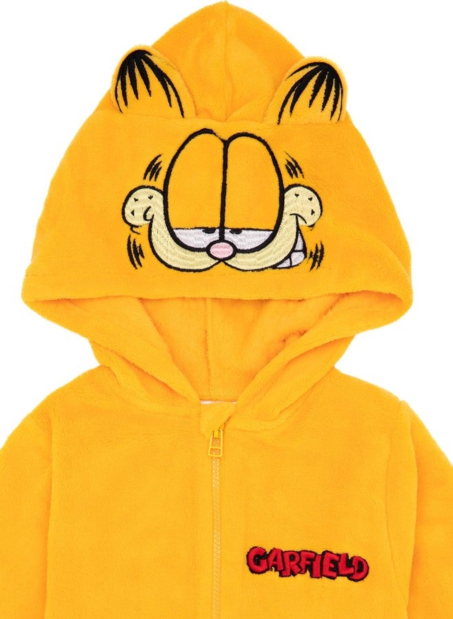 Garfield Kids Onesie | Orange Novelty Cat All in One Loungewear Outfit For Boys & Girls | Character Sleepwear Bodysuit with 3D Ears - Image 4